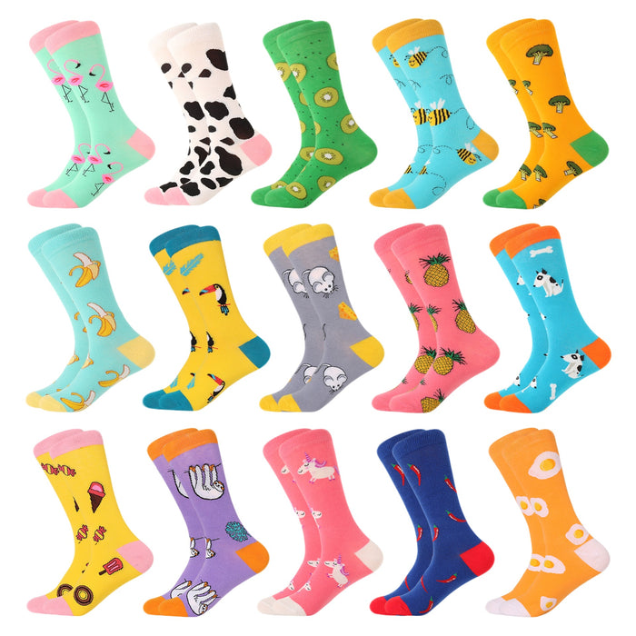 Wholesale Trendy Men and Women Couple Trendy Socks Men's Long Cotton Socks Animal Color Fruit Jacquard Socks Happy Socks JDC-SK-CG008