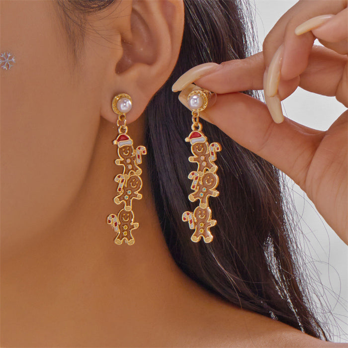 Wholesale Christmas Snowman Snowflake Earrings Red Beaded Design Holiday Fashion Accessory