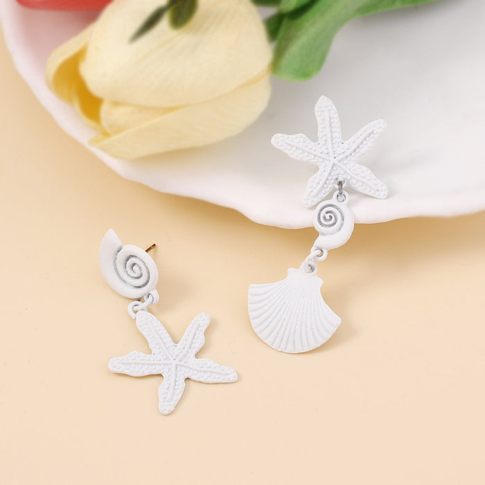 Wholesale Ocean Series Asymmetrical Starfish Shell Painted Zinc Alloy Earrings JDC-ES-YueLi008