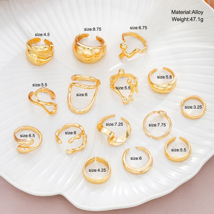 Wholesale Exaggerated lines gold irregular teardrop ring set