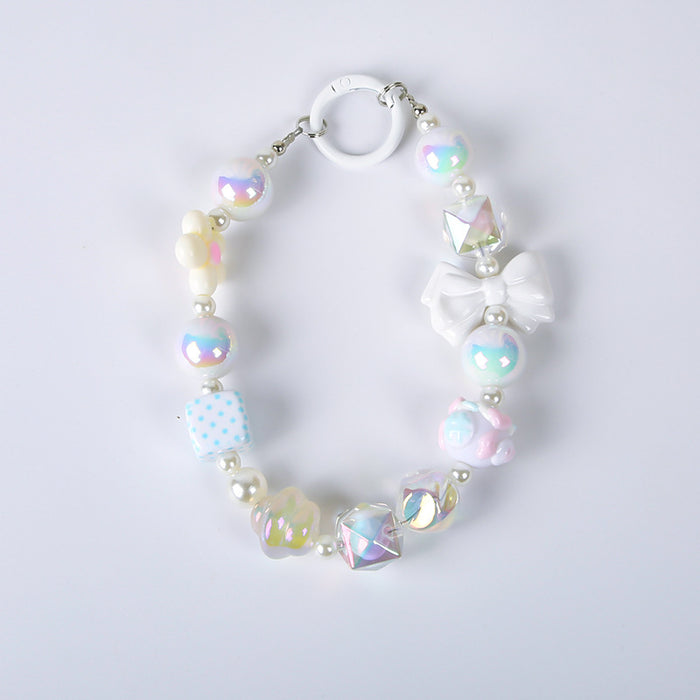 Wholesale  Macaron Creative Beaded Key Chain Mobile Phone Chain Pendant Mobile Phone Hanging Chain