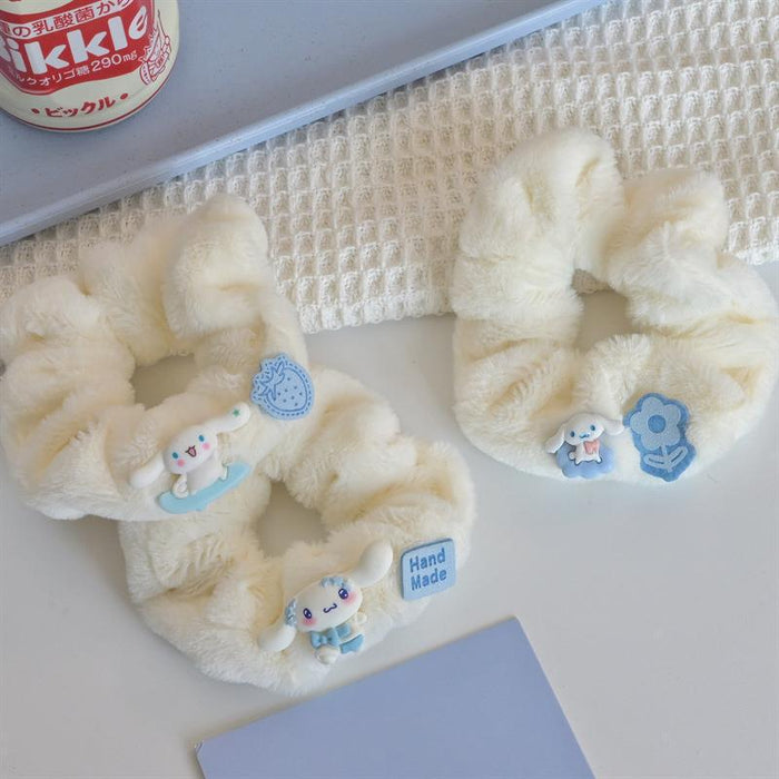 Wholesale Cute blue and white soft and cuddly plush hair scrunchies