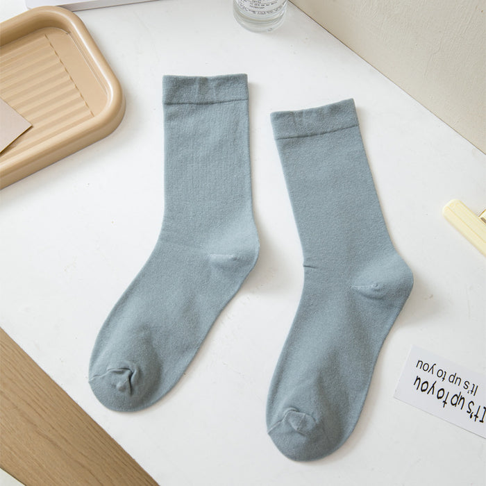 Wholesale White mid length socks made of pure cotton, high cut, and elastic, long socks that absorb sweat and pile up socks