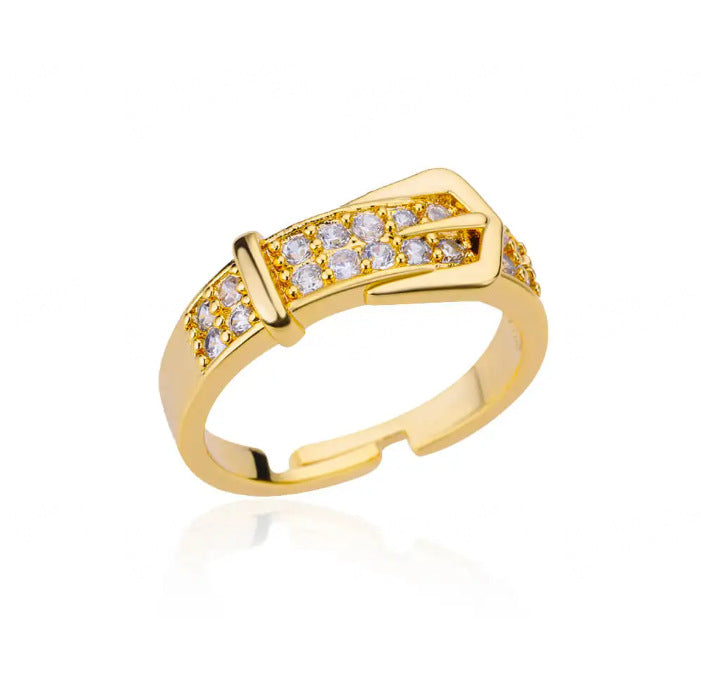 Wholesale Stainless Steel Geometric Open Ring with Micro-Set Zircon Gold Finish Trendy