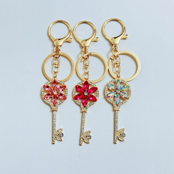 Wholesale Keychain Rhinestone Key Design Zinc Alloy Car Bag Charm Gift