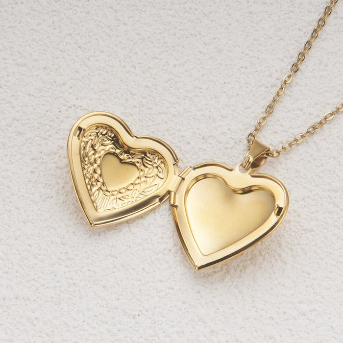 Wholesale Stainless Steel Openable Heart Shaped Pattern Photo Frame Box Necklaces JDC-NE-GSMS005