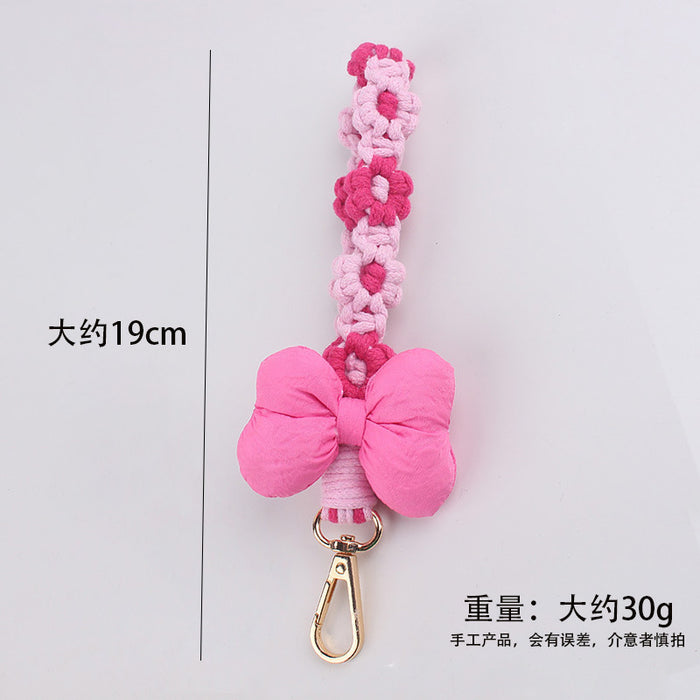 Wholesale Cotton-Filled Bow Mobile Phone Pendant Braided Mobile Phone Chain Small  Flower Braided Rope Keychain Bag
