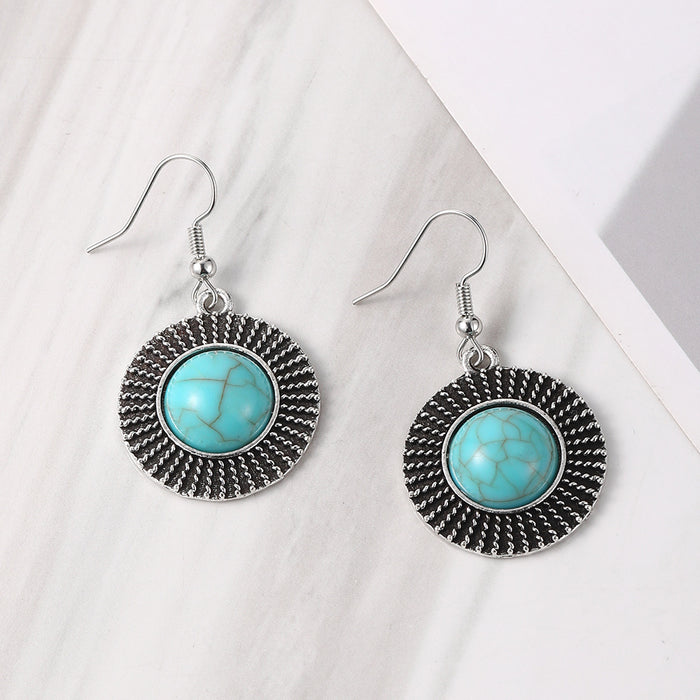 Wholesale vintage personality turquoise round earrings