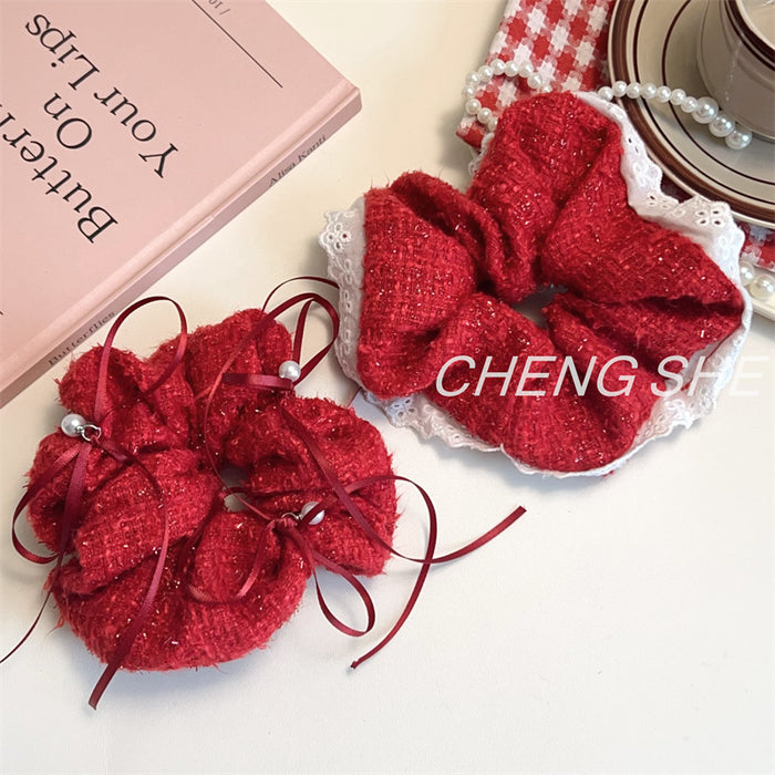 Wholesale Red Wool Large Hair Ring Hair Rope Hair Rope Large Size Hair Accessories