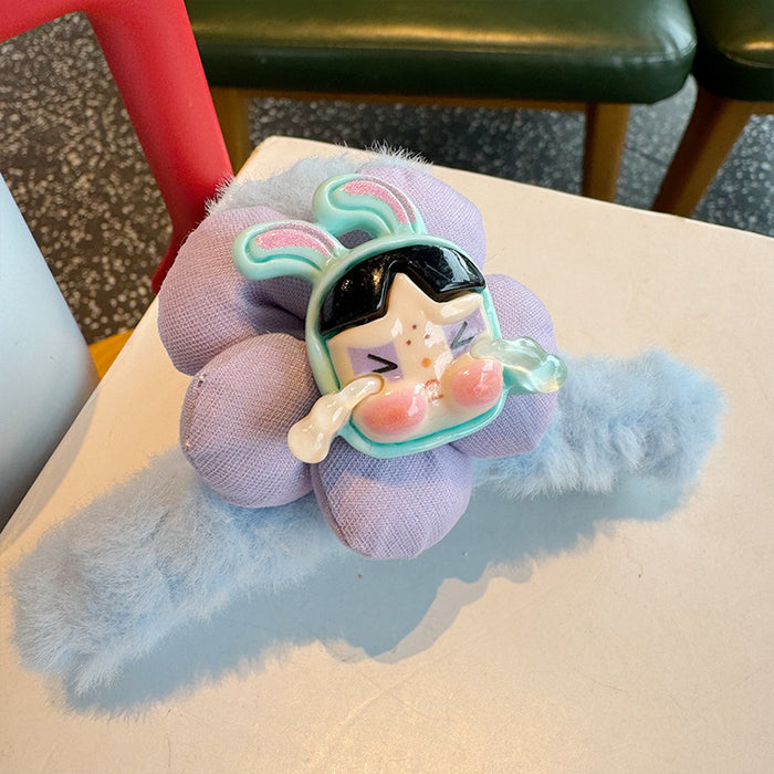 Wholesale Children' s Hairpin Cartoon Cute Flower Plush Grab Clip Autumn and Winter Girls'  Large Shark Clip Hair Grab Hairpin Headwear