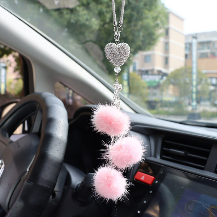 Wholesale Pink Plush Fur Ball Car Pendant Heart Design Car Interior Decoration
