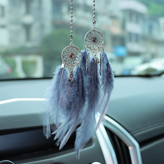 Wholesale Alloy White Feather Dream Catcher Car Hanging Decoration Rearview Mirror Pendant