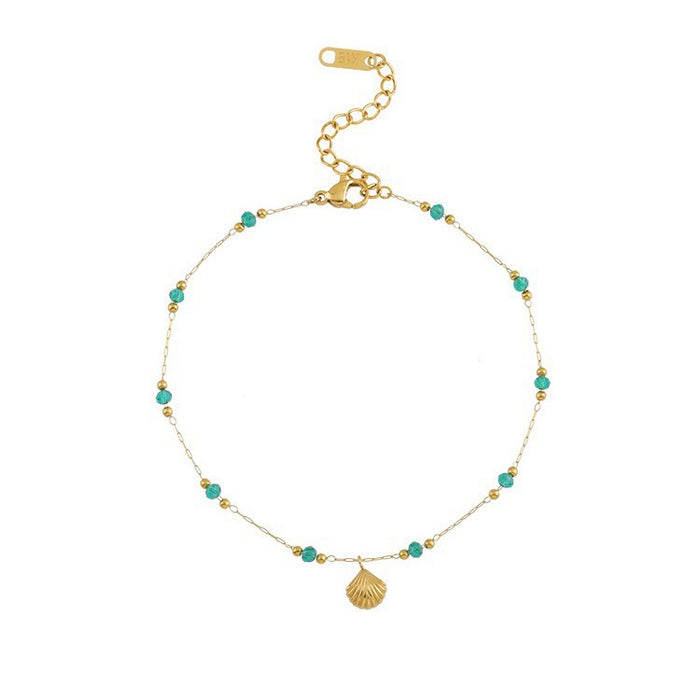 Wholesale Shell anklet gold-plated titanium steel emerald bead anklet