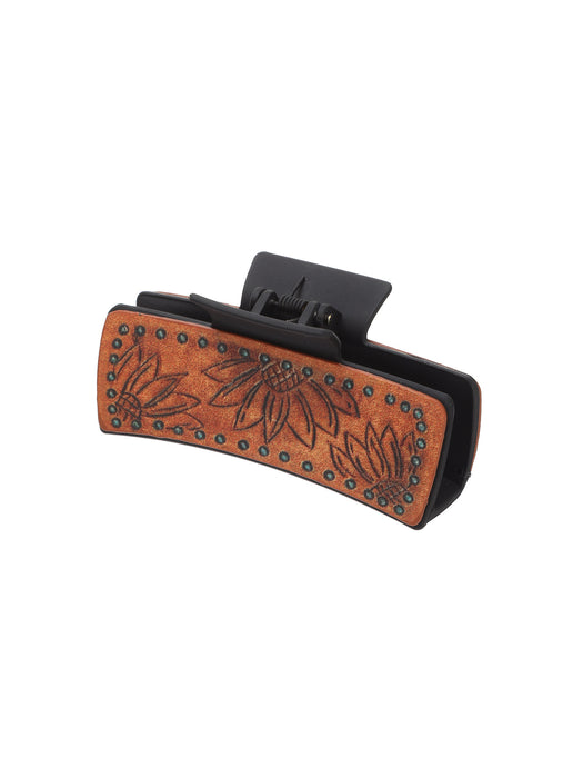 Wholesale Western Style Leather Hairpin Sunflower Pattern Clip Women Shark Clip