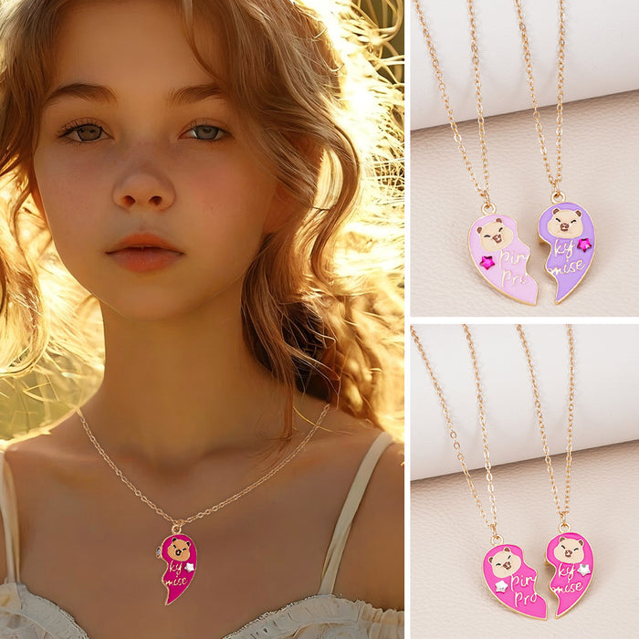 Wholesale New Cute Cartoon Animation Necklace Alloy Drip Oil Love Splicing Magnetic Pendant Accessories