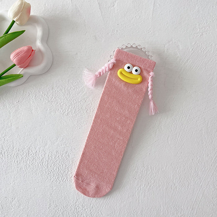 Wholesale Thin children' s socks mid-tube socks  cute long socks  funny braids pile socks