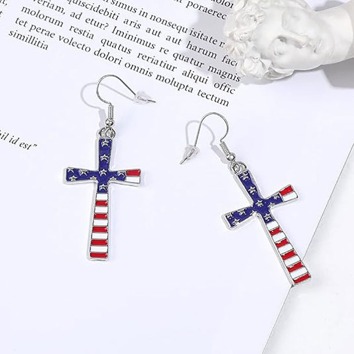 Wholesale Earrings Cross Earrings Drip Oil Star Stripe National Flag Pendant