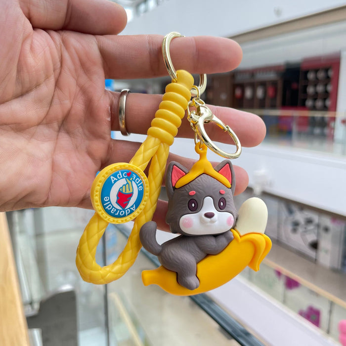 Wholesale Cute fruit soft rubber keychain 3D cartoon bag pendant car keychain