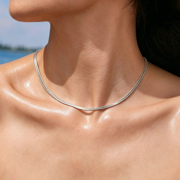 Wholesale 2pcs Stacked necklaces,  plain chain,  snake bone,  titanium steel chain