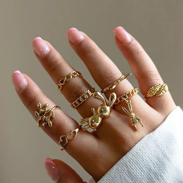 Wholesale Handmade Cute Earring Set of 8 Fashion Alloy Love Ring Leaves