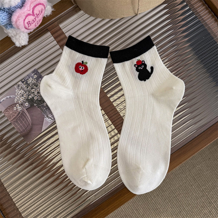 Wholesale Thin, short tube cartoon socks, low cut cotton socks, mid tube socks, color blocked socks