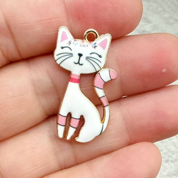 Wholesale 10pcs 21-color KC Gold Drop Oil DIY Creative Realistic Standing Cat Pendant Ornament
