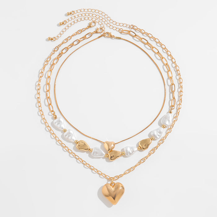 Wholesale Jewelry layering imitation pearl heart pendant tassel necklace bead necklace necklace necklaces