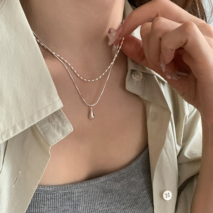 Wholesale New double-layer droplet metal pendant with personalized necklace, fashionable and high-end, versatile collarbone chain