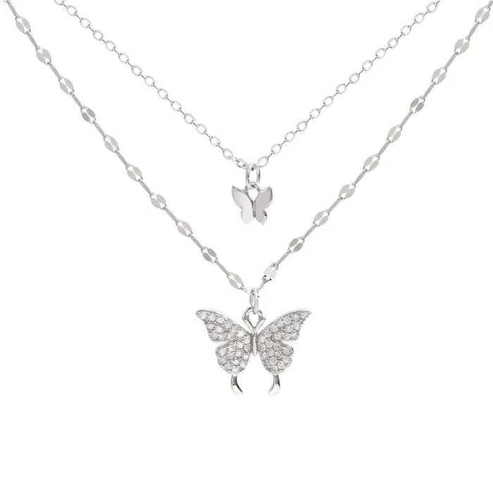 Wholesale Butterfly double-layer necklace that does not fade, collarbone chain with temperament, layered necklace, versatile