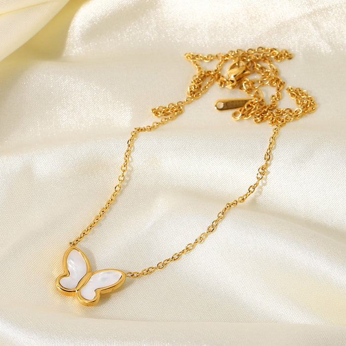 Wholesale Stainless Steel Necklace 14K Gold White Shell Butterfly Gold Chain Necklace JDC-NE-JD403