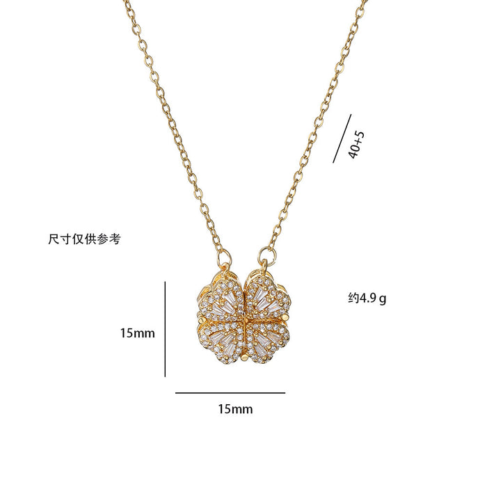 Wholesale Micro-diamond four-leaf clover openable pendant titanium steel necklace