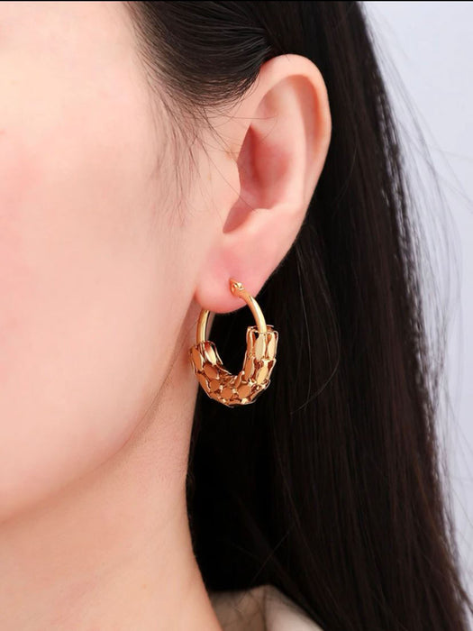 Wholesale Mesh Half Mesh Wrapped Stainless Steel Circle Woven Earrings JDC-ES-ChunLing001
