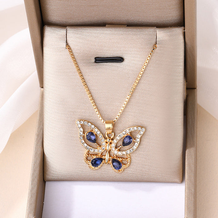 Wholesale Exaggerated alloy diamond inlaid pendant, simple and versatile butterfly necklace