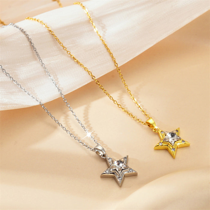 Wholesale High end micro inlaid zircon pendant titanium steel necklace, niche design, fashionable and personalized star collarbone chain