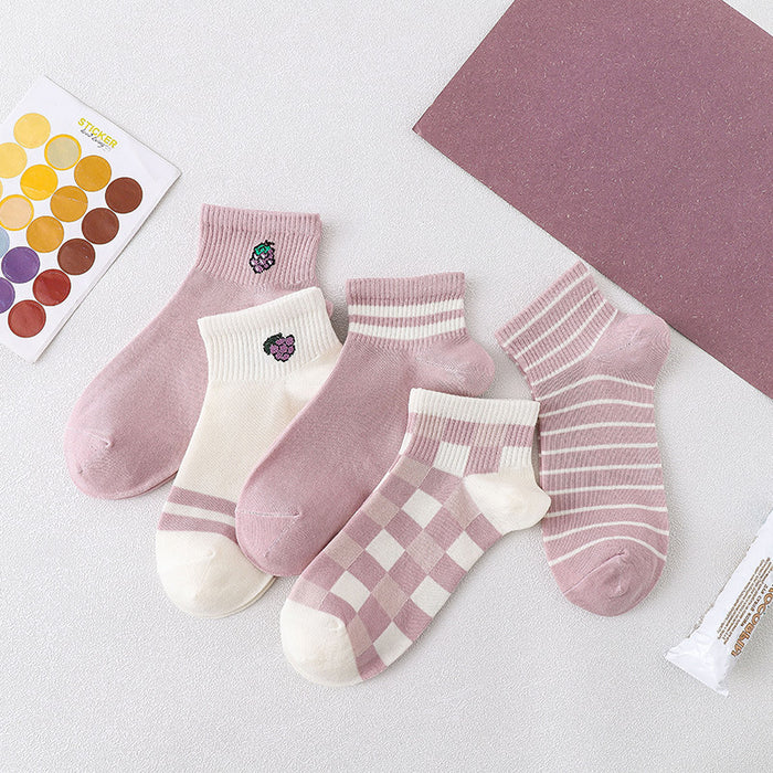 Wholesale New short tube boat socks, thin cotton socks, checkered socks