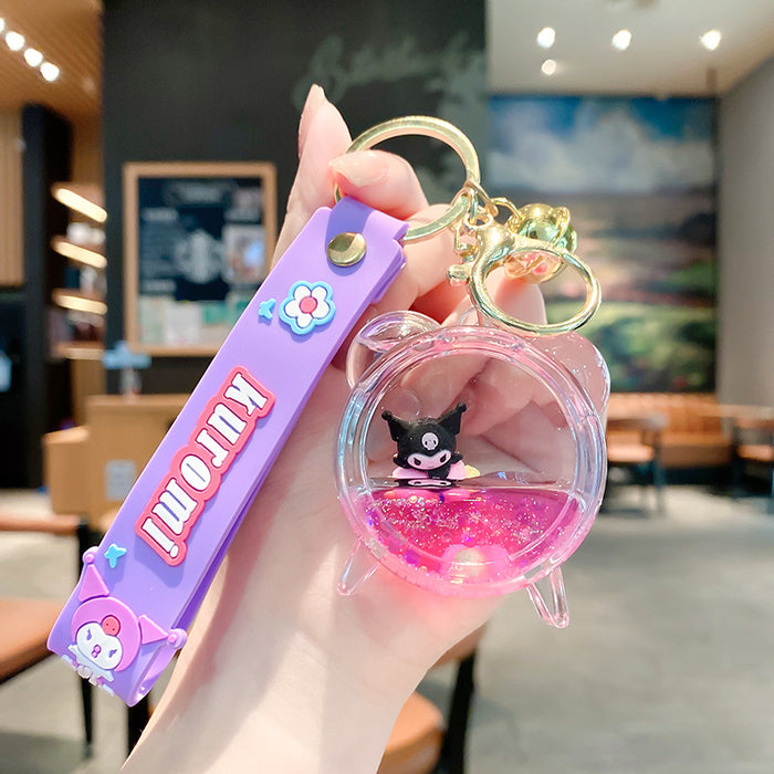 Wholesale Cartoon quicksand bottle keychain floating into oil liquid small gift pendant keychain