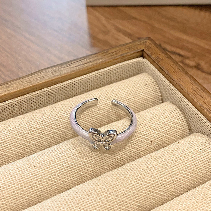 Wholesale Butterfly drop glazed flower ring, niche, high-end, light luxury, personalized, fashionable, exquisite, versatile ring