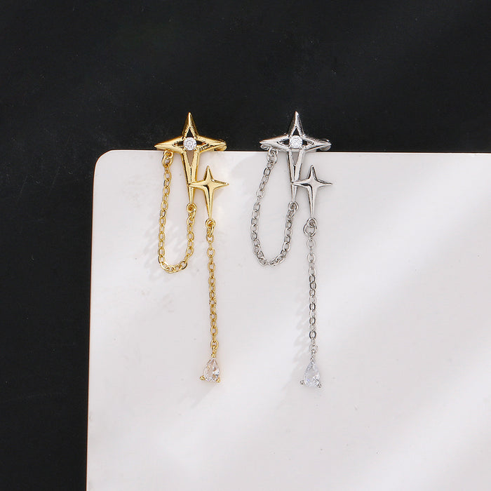 Wholesale No Ear Hole Sparkling Diamond Cross Star Ear Clip Long Personalized Earrings Ear Bone Clip