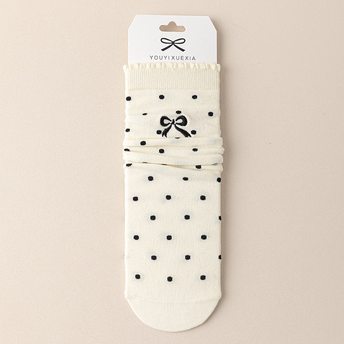 Wholesale Boneless socks, polka dot pile socks, versatile and cute butterfly knot mid tube socks