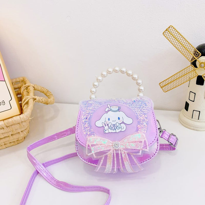 Wholesale Bow sequin bag, heart-shaped diagonal cross bag, hand-held bag