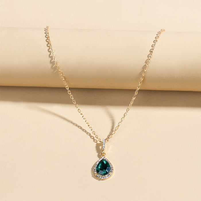 Wholesale Popular accessory temperament grandmother green water droplet crystal pendant necklace retro collarbone chain accessory