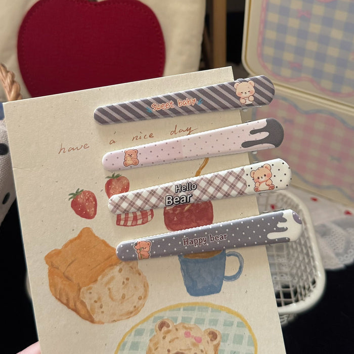 Wholesale Cute Cartoon Bear Duckbill Hair Clip Cream Striped Long Barrette Everyday Styling Hair Accessory