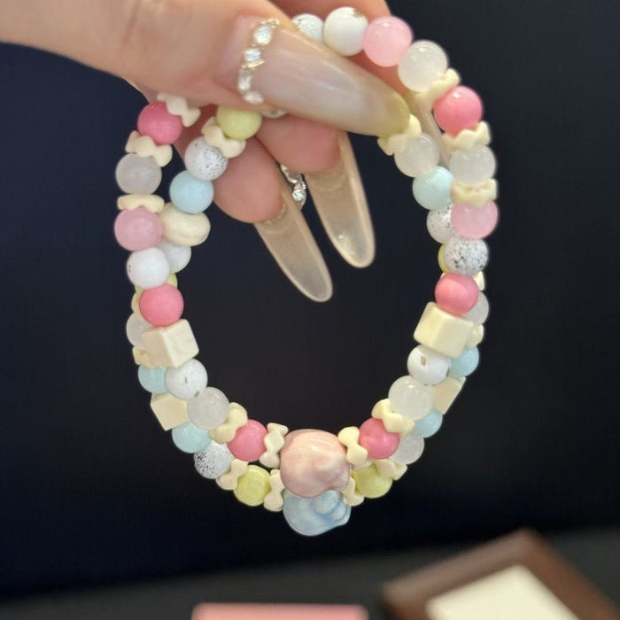 Wholesale Macaron bead bracelet, niche design, elastic bracelet, light luxury temperament, contrasting color accessories