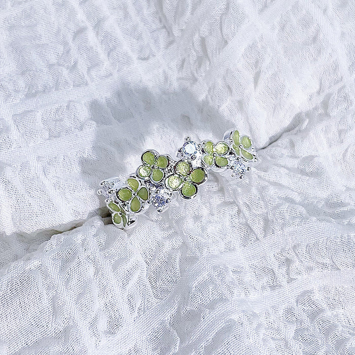 Wholesale Oil-Dropping Enamel Flower Zircon Fairy Open Ring Female Niche Unique Ring