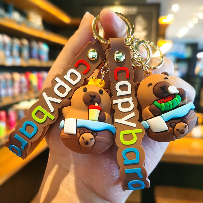 Wholesale Silicone Capybara Keychain Charm Eat Watermelon Design