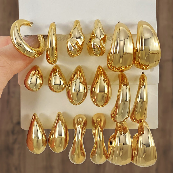 Wholesale 6-Pair Creative Gold Teardrop Earring Set