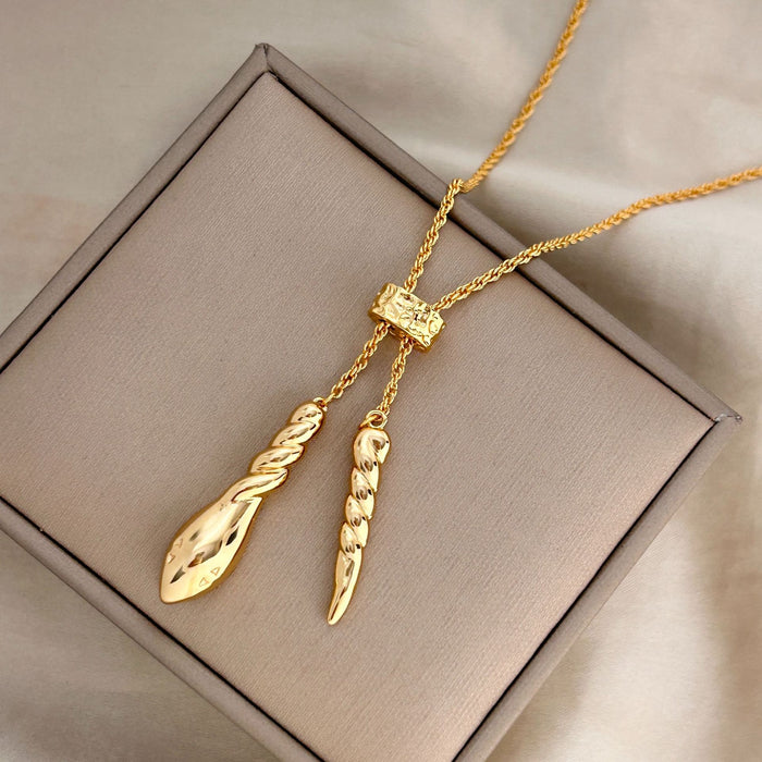Wholesale Gold long drawable twisted necklace accessory, light luxury, niche, high-end, temperament pendant, sweater chain