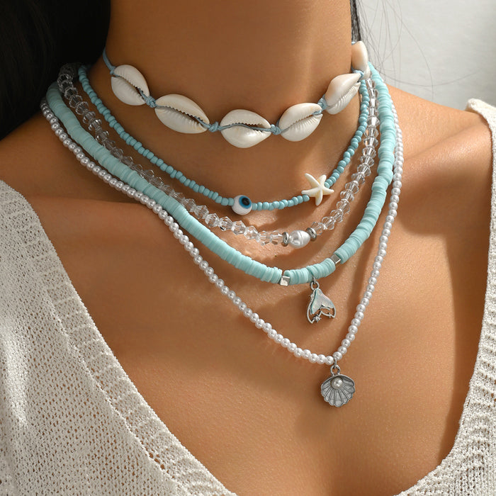 Wholesale Jewelry Summer Fashion Blue Beaded Necklace Design Necklace Set