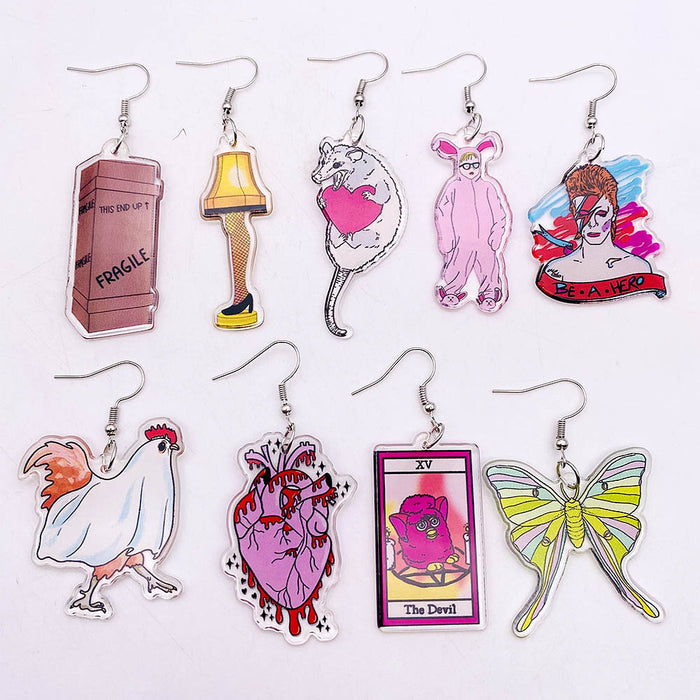 Wholesale Christmas jewelry table lamp butterfly chicken heart animal acrylic pendant earrings