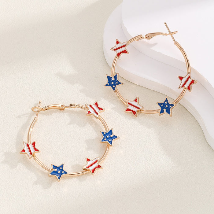 Wholesale New pentagram national flag oil drop earrings European and American fashion star earrings